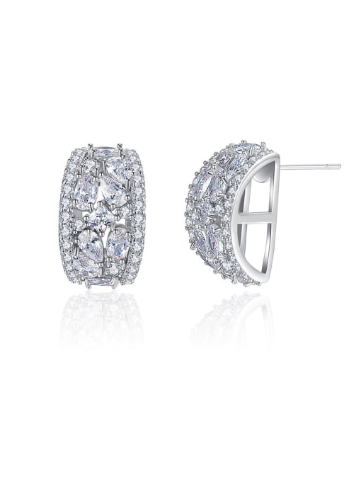 BLING SU Copper With Cubic Zirconia  Delicate Irregular Stud Earrings
