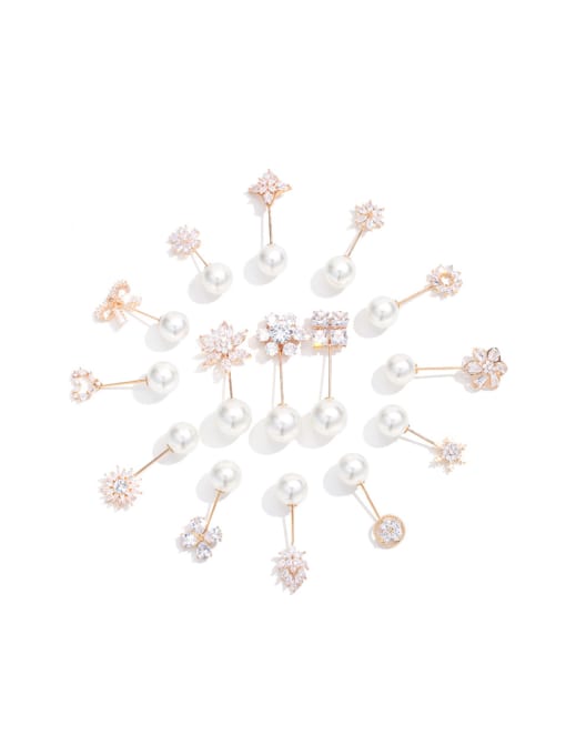 KK Copper With Cubic Zirconia Trendy Flower Multi Style Combination Brooches