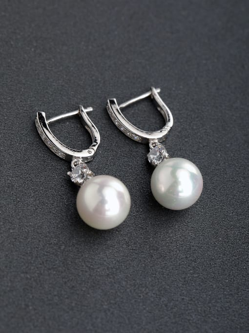 Lin Liang Micro inlay Zircon Imitation pearls 925 silver clip on earrings 0