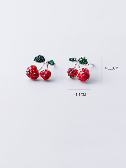 Rosh 925 Sterling Silver With Platinum Plated Cute Friut  Cherry Stud Earrings 3
