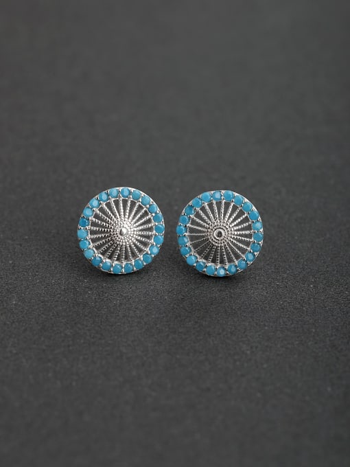 Lin Liang Personality blue Micro inlay Zircon round  925 silver Stud earrings 0