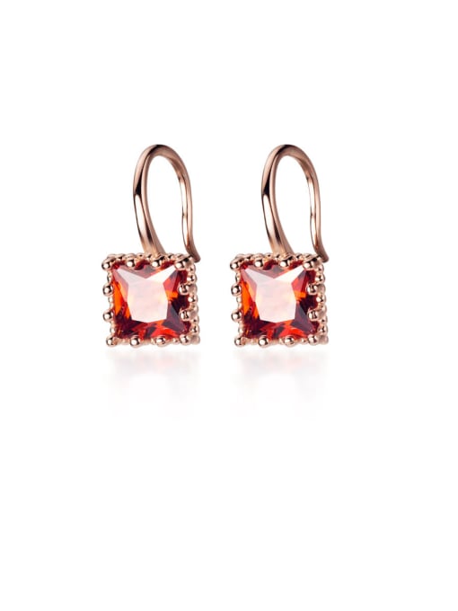 rose+red 925 Sterling Silver With Cubic Zirconia  Simplistic Geometric Hook Earrings