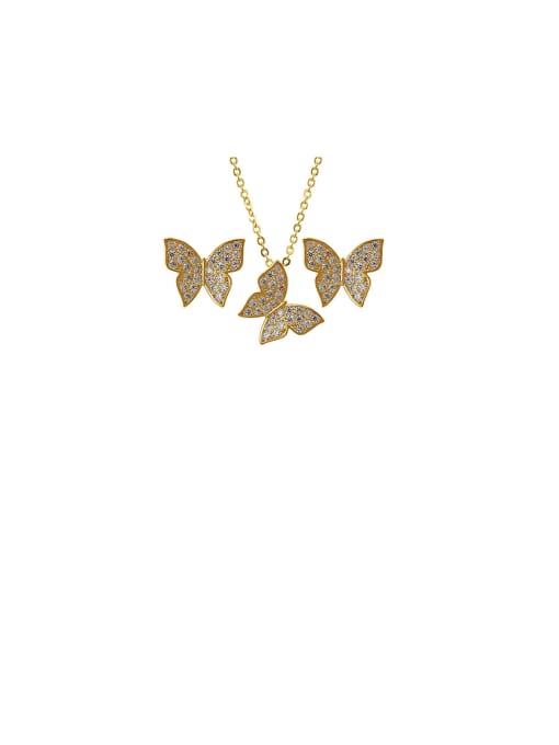 Mo Hai Copper With Cubic Zirconia Cute Butterfly Pendant Earrings And Necklaces  2 Piece Jewelry Set 0