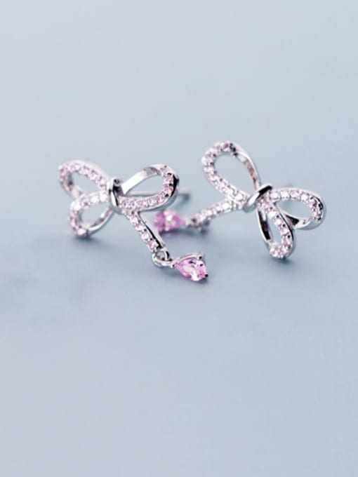 sliver 925 Sterling Silver With Cubic Zirconia Simplistic Bowknot Stud Earrings
