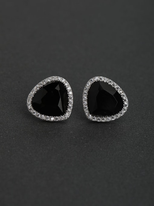 Lin Liang BLACK  color semi-precious stones silver Stud earrings 0