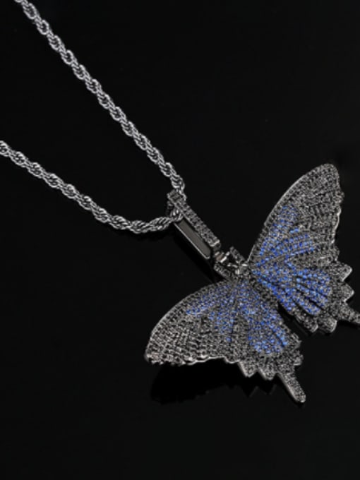 platinum+Blue 76CM Cubic Zirconia Brass Cubic Zirconia Butterfly Hip Hop Necklace