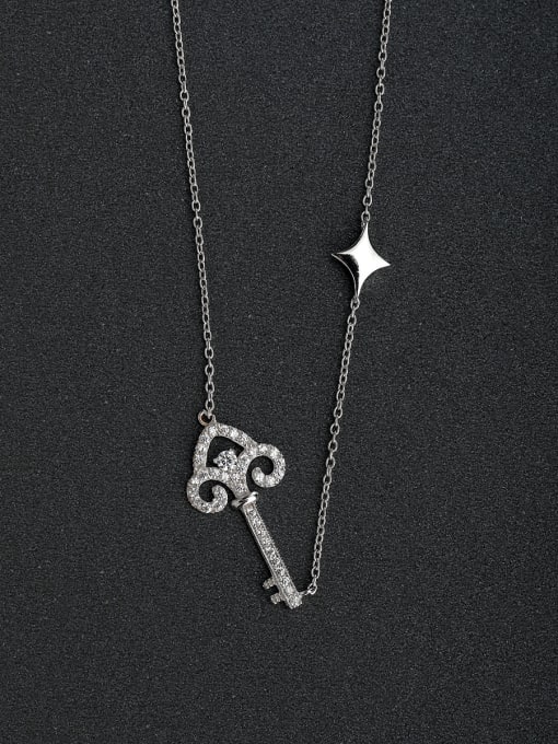 Lin Liang Micro inlay Zircon key Silver Necklaces