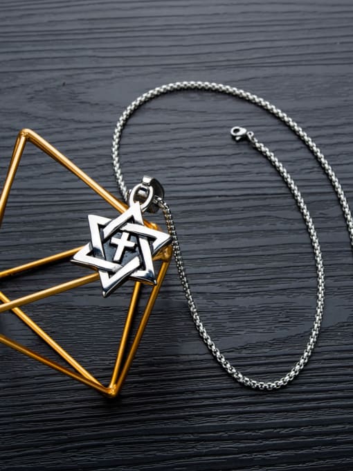 steel Pendant + Chain Stainless Steel With   Two-Tone  Plating Personality Six-Star Cross Men's  Pendants