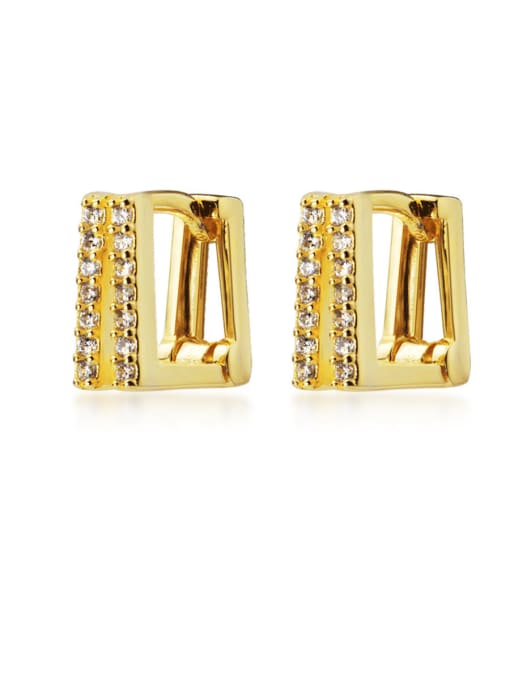 Gold 925 Sterling Silver With Cubic Zirconia Simplistic Geometric Clip On Earrings
