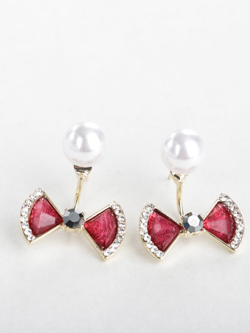 Red Multicolor Bow tie Imitation pearls Stud Earrings