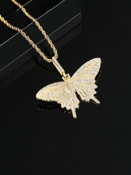 gold+yellow 76CM Cubic Zirconia Brass Cubic Zirconia Butterfly Hip Hop Necklace