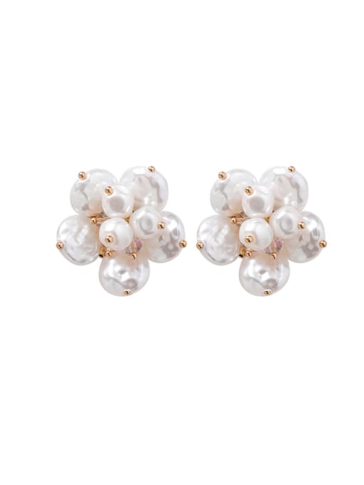 Girlhood Alloy With Gold Plated Fashion Flower  Imitation Pearl Stud Earrings 0
