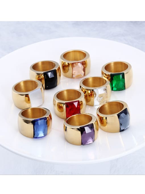 KAKALEN Titanium With 18k Gold Plated Fashion Square Party Multistone Rings 0