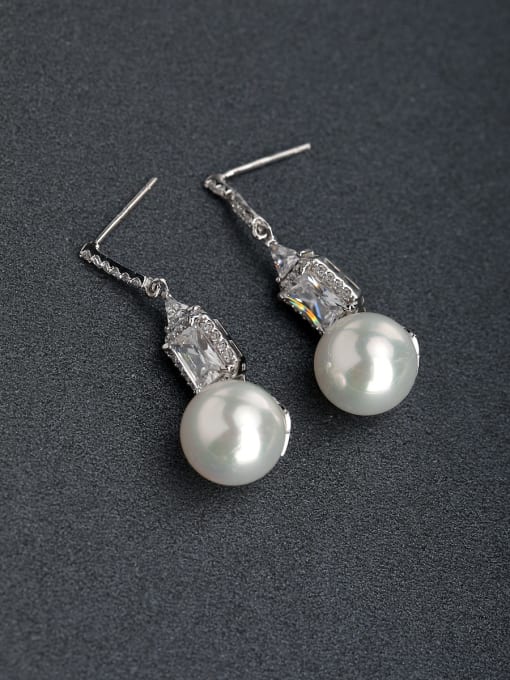 Lin Liang Micro inlay Zircon Imitation pearls 925 silver Drop Earrings 0