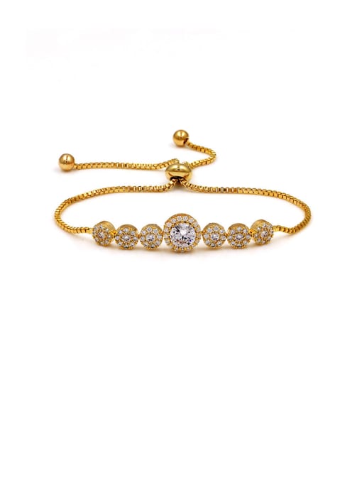 Champagne gold Copper With  Cubic Zirconia  Simplistic Round Adjustable Bracelets
