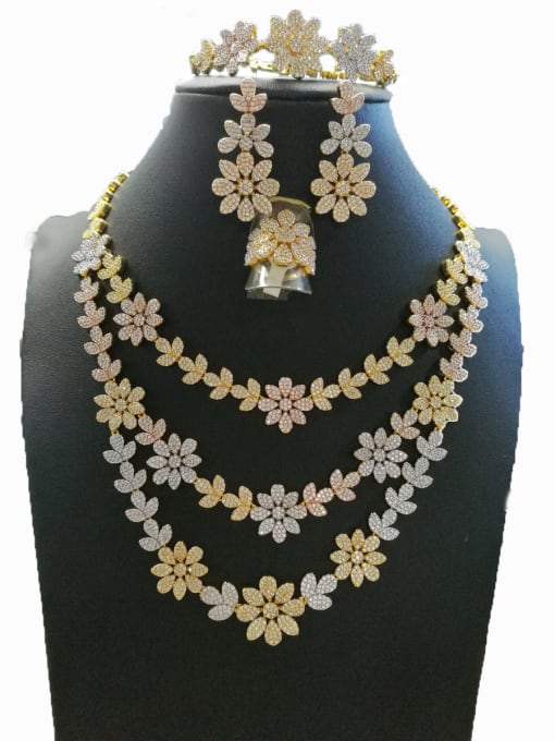 Tabora GODKI Luxury Women Wedding Dubai Copper With Mix Plated Trendy Flower 4 Piece Jewelry Set