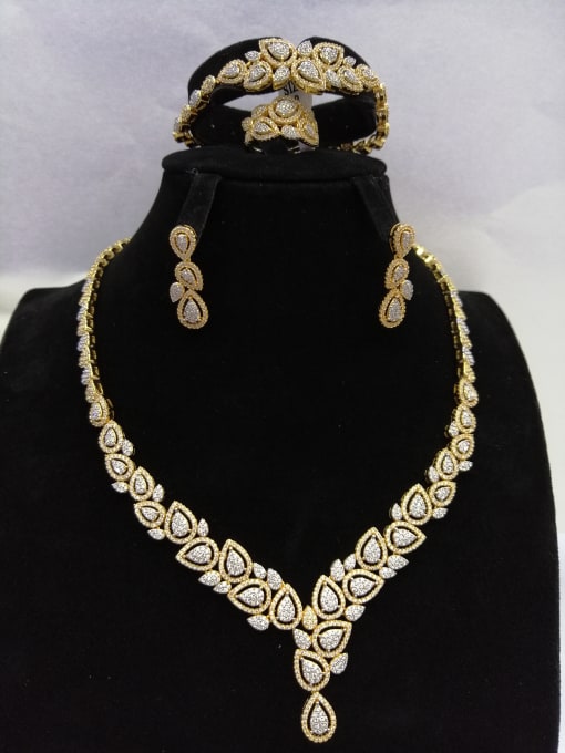 Tabora GODKI Luxury Women Wedding Dubai Copper With MIX Plated Trendy Water Drop 4 Piece Jewelry Set 0