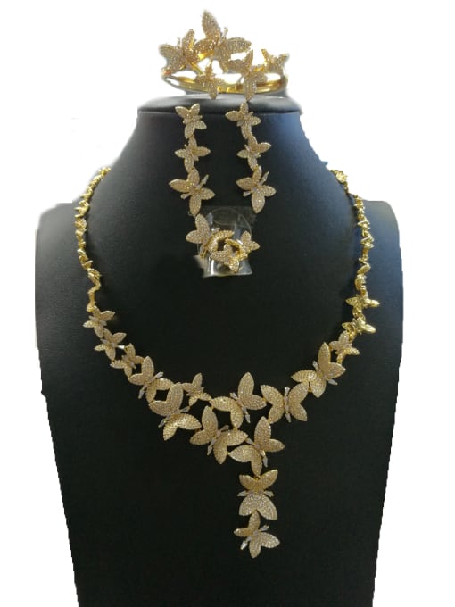Tabora GODKI Luxury Women Wedding Dubai Copper With Gold Plated Fashion Butterfly 4 Piece Jewelry Set 0