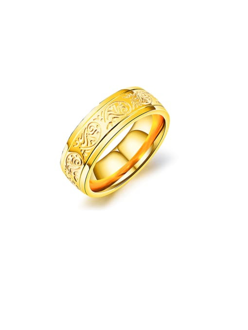 US-Golden 7 Titanium With  Fashion Retro  Pattern Mens Band Rings