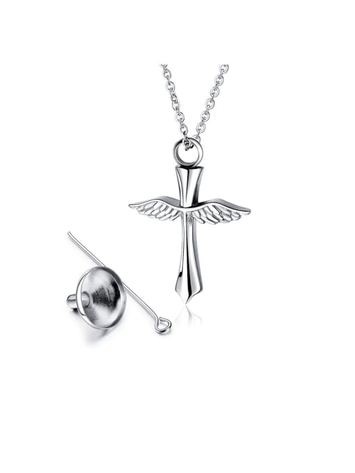 Single Pendant Chain 316L Surgical Steel With Platinum Plated Personality Angel Wings Cross Men's  Pendants