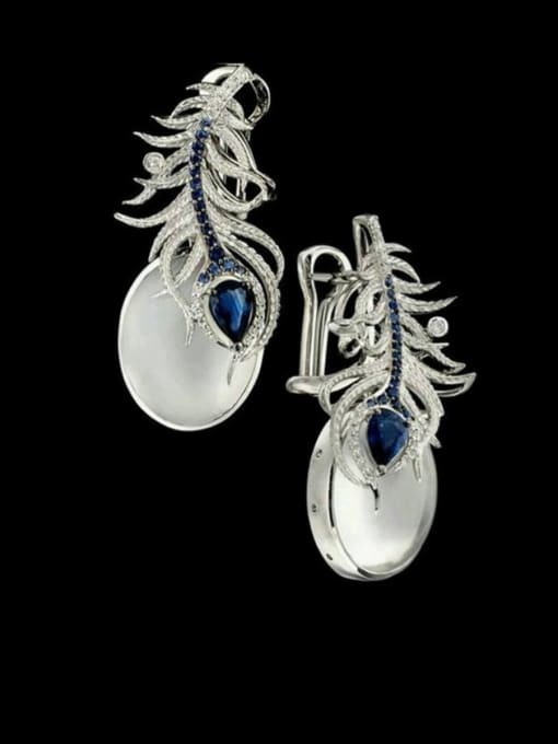 blue Copper With Vintage phoenix moonstone stud earrings  Rings 2 Piece Jewelry Set