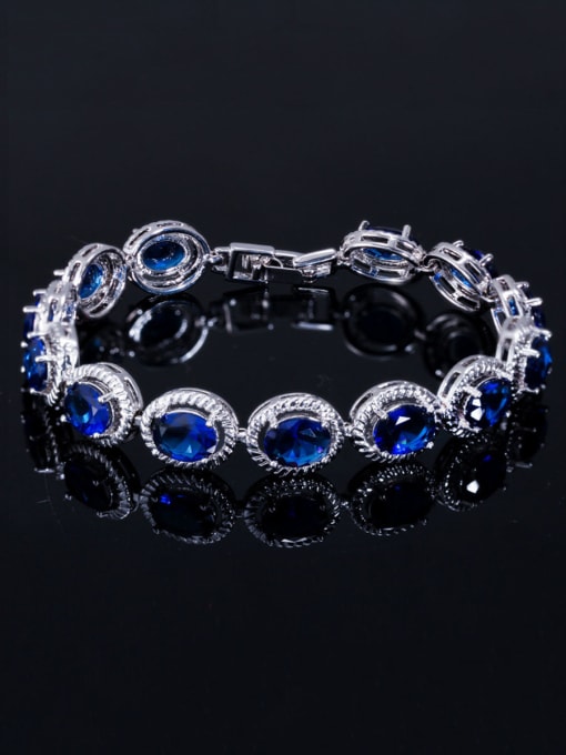 blue Copper With Cubic Zirconia  Luxury Oval Bracelets