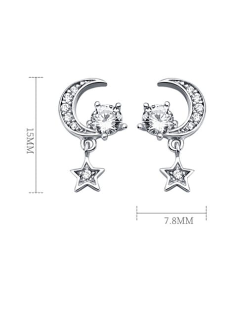 Dan 925 Sterling Silver With Cubic Zirconia Trendy Moon Star Drop Earrings 2