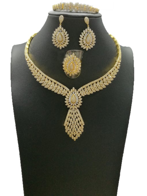 Tabora GODKI Luxury Women Wedding Dubai Copper With Gold Plated Classic Water Drop 4 Piece Jewelry Set 0