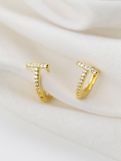 gold 925 Sterling Silver With  Cubic Zirconia Simplistic letter "D" Clip On Earrings