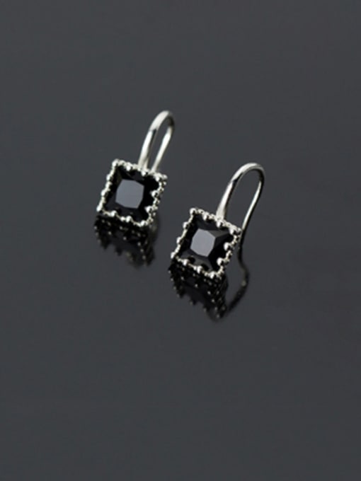 silver +black 925 Sterling Silver With Cubic Zirconia  Simplistic Geometric Hook Earrings