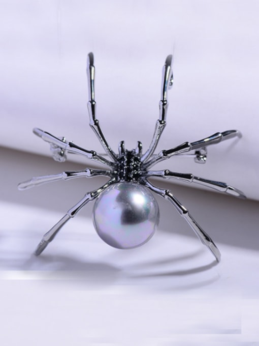 Hua Copper With Gun Plated Artificial Pearl spider Brooches 0
