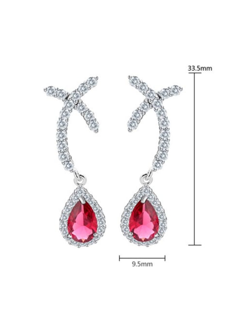 Red Copper With Platinum Plated Delicate Water Drop Cross Cluster Earrings