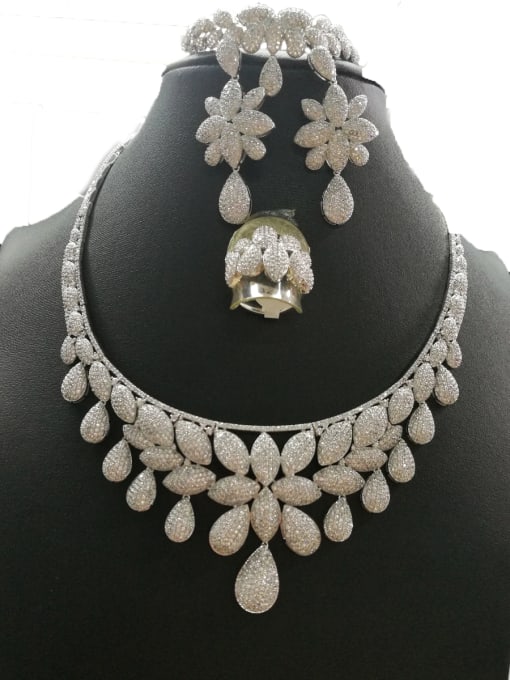 Tabora GODKI Luxury Women Wedding Dubai Copper With White Gold Plated Fashion Water Drop 4 Piece Jewelry Set 0
