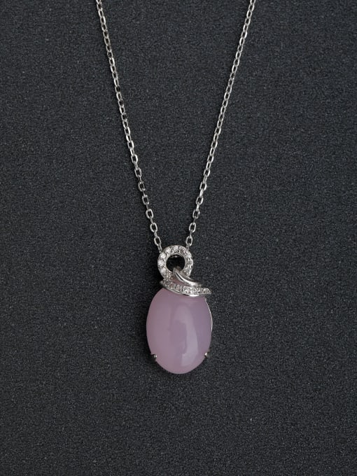 Lin Liang Micro inlay Zircon Semi-precious stones Oval pink Silver Necklaces