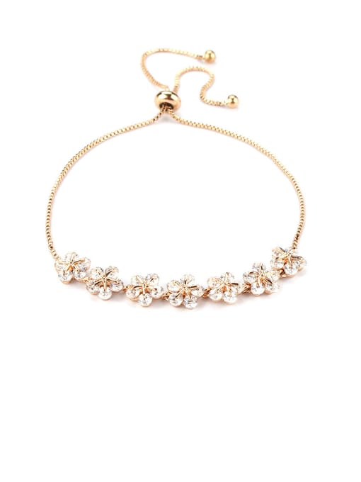 056 genuine gold Copper With Cubic Zirconia Fashion Flower  adjustable Bracelets