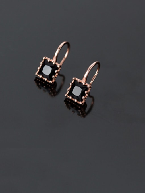 rose+black 925 Sterling Silver With Cubic Zirconia  Simplistic Geometric Hook Earrings