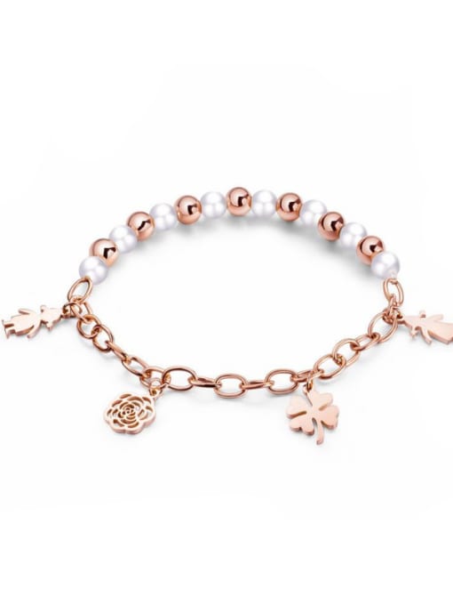 Open Sky Stainless Steel With Rose Gold Plated Fashion Rosary Lucky flowers Bracelets 0