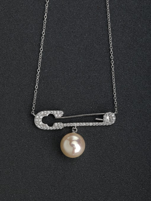 Lin Liang Rhinestone insert Pin Imitation Pearl 925 Silver Necklace