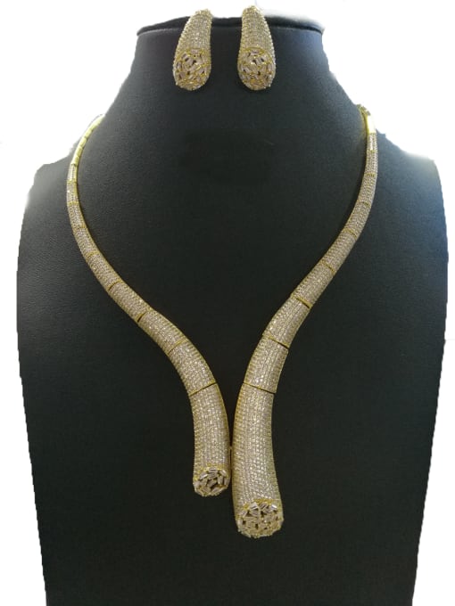 Tabora GODKI Luxury Women Wedding Dubai Copper With Gold Plated Fashion Fringe 2 Piece Jewelry Set
