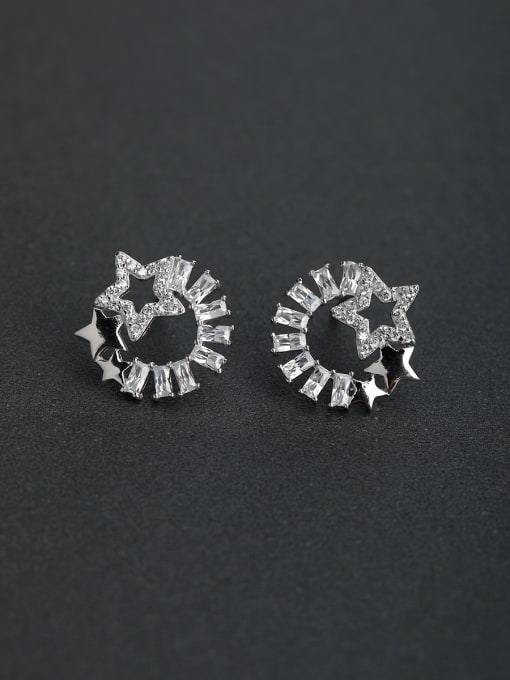 Lin Liang Elegant Micro inlay Zircon Star 925 silver Stud earrings 0