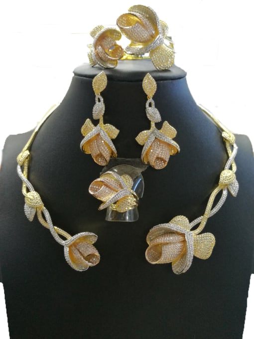 Tabora GODKI Luxury Women Wedding Dubai Copper With Mix Plated Trendy Flower 4 Piece Jewelry Set 0