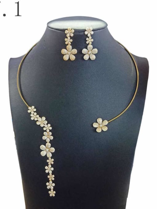 Tabora GODKI Luxury Women Wedding Dubai Copper With Gold Plated Delicate Flower 2 Piece Jewelry Set 0
