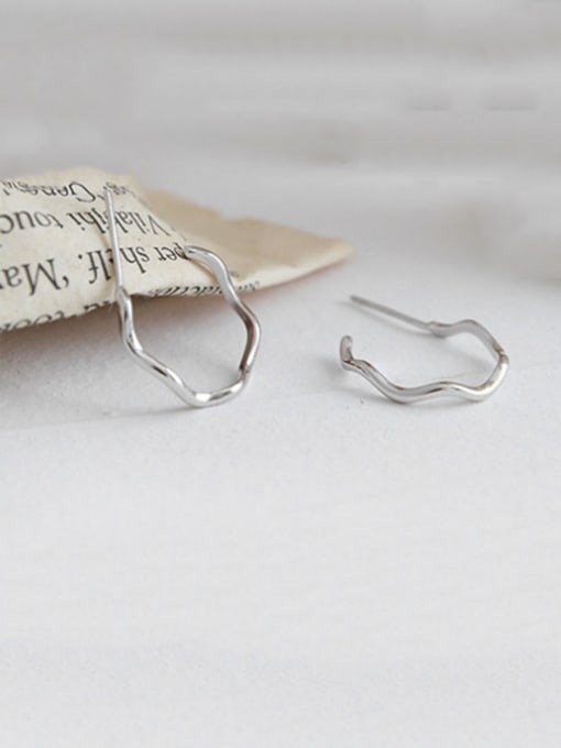 DAKA 925 Sterling Silver With Glossy   Simplistic Irregular Line Stud Earrings 4