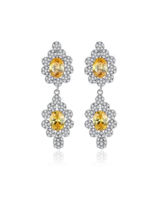 BLING SU Copper With Platinum Plated Luxury Flower Drop Earrings
