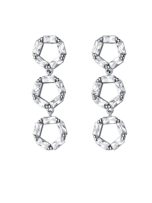 Dan 925 Sterling Silver With Cubic Zirconia Luxury Round Drop Earrings