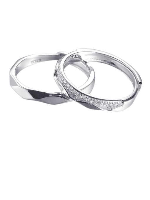 sliver 925 Sterling Silver With Cubic Zirconia Simplistic Wave rhombus Lovers Free Size  Rings
