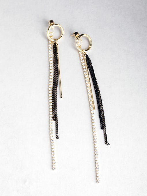 Gold Elegant chain Zircon Copper inlaid platinum Asymmetry Drop Earrings