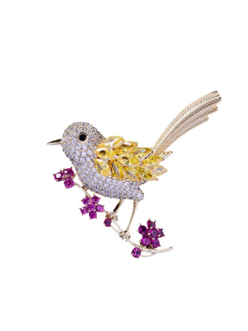 Hua Copper With Cubic Zirconia Cute Bird Brooches