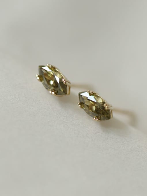 gold+olive green 925 Sterling Silver Cubic Zirconia Water Drop Minimalist Stud Earring