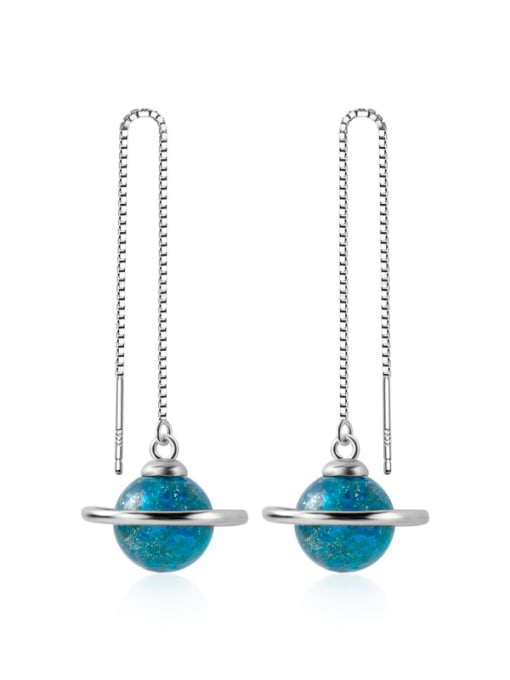 silver 925 Sterling Silver With Opal Fashion Round Threader Earrings